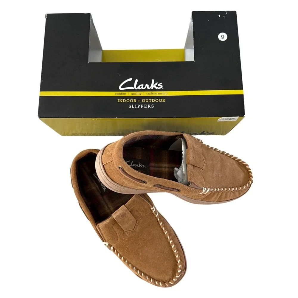 Clarks Indoor Outdoor Slippers Mens Size 9 Cinnamon New Leather Suede JMH0740